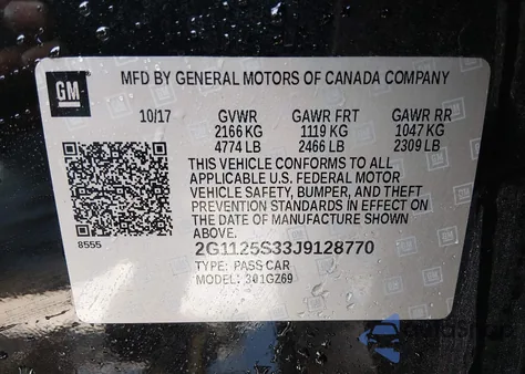 2018 Chevrolet Impala 2Lz from USA, damaged, VIN 2G1125S33J9128770